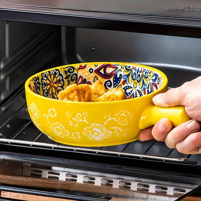 Bohemian Ceramic Salad Bowl with Handle, 22.1 cm