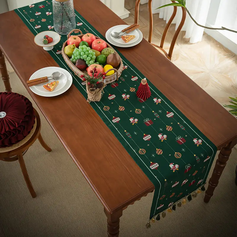 Christmas Table Runner Rustic Tassel Festive Holiday Decor