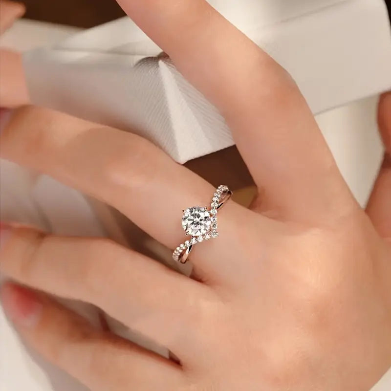 Cubic Zirconia Wedding Ring Set - Adjustable Copper Rings
