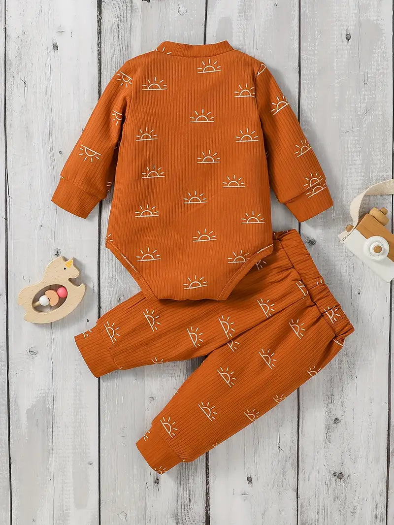 Baby Cartoon Zonneprint Romper & Broek Set | Zachte & Stijlvolle Babyoutfit