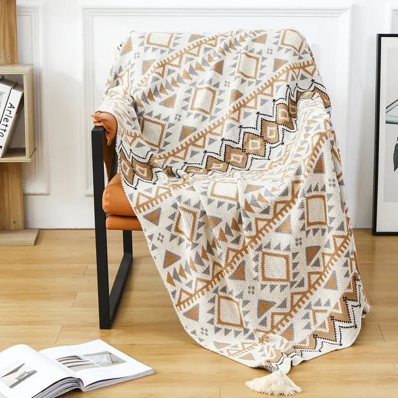 Geometric Acrylic Throw Blanket - Soft Bedspread Sofa Couch Cover