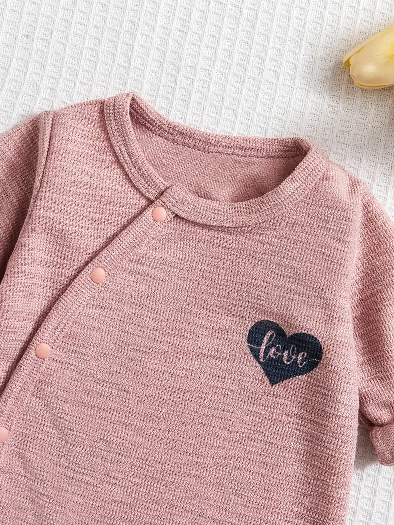 Grenouillère bébé fille à motif cœur | Body en tricot à manches longues – Lavable en machine