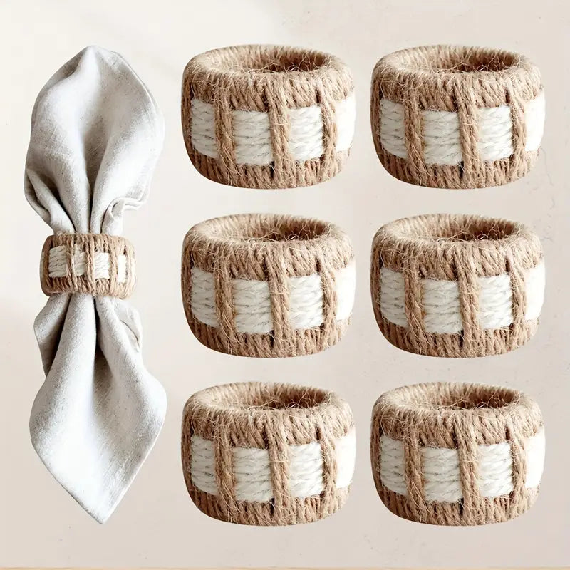 Jute Woven Napkin Rings (6-Piece) - Natural Woven Cylinder Holders