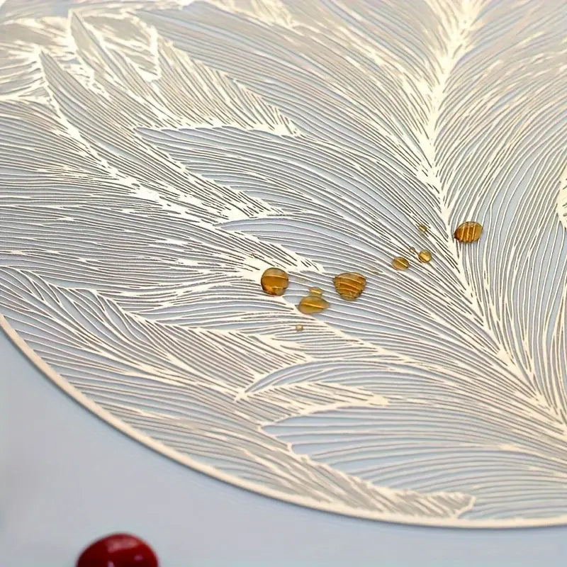 6pcs Elegant Golden Foil Placemats - Round, Waterproof & Heat-Resistant