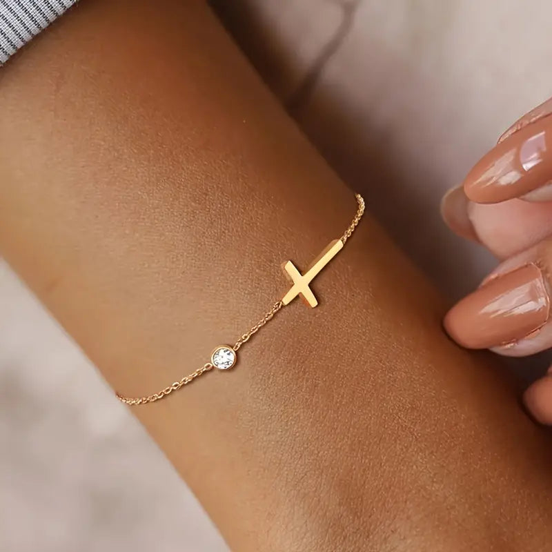 Stainless Steel Cross Bracelet Beaded Pendant Jewelry