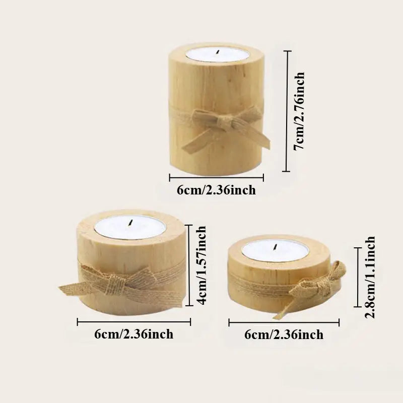 Rustic Pine Candle Holder Set - Burlap Bow Home Decor