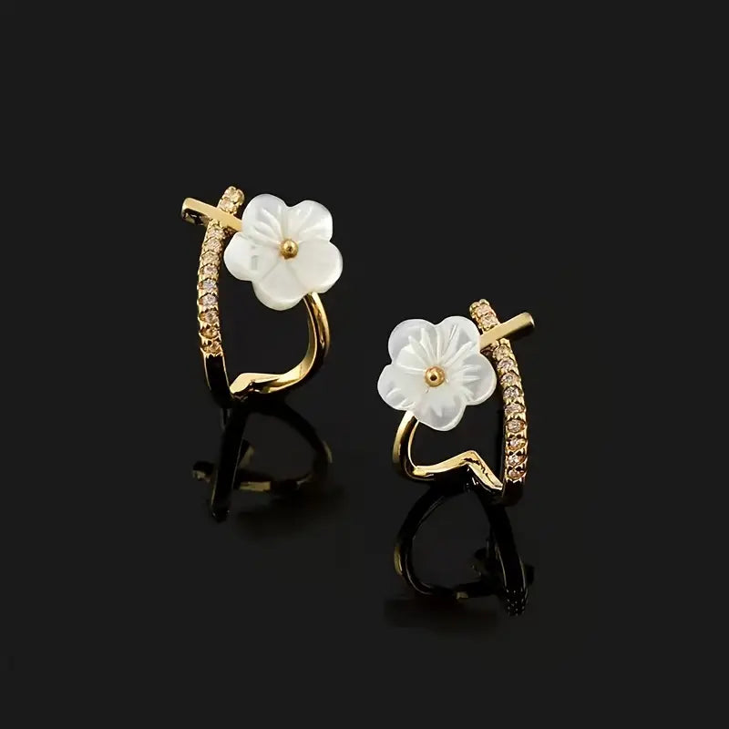 Camellia Dangle Earrings - Zirconia Elegant Drop Jewelry Gift