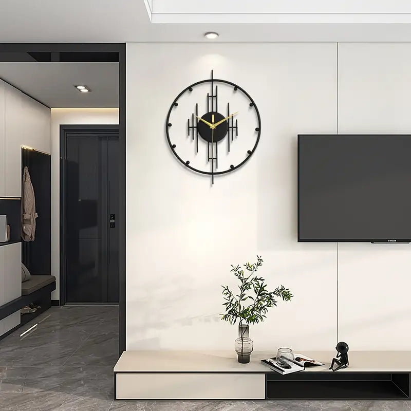 Black Round Wall Clock - Modern Minimalist Metal Decor