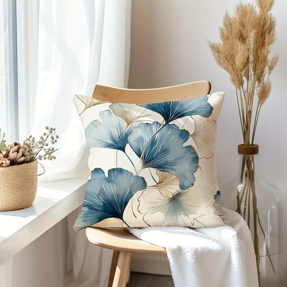 Lot de 2 housses de coussin élégantes en forme de feuille de ginkgo 45 cm x 45 cm