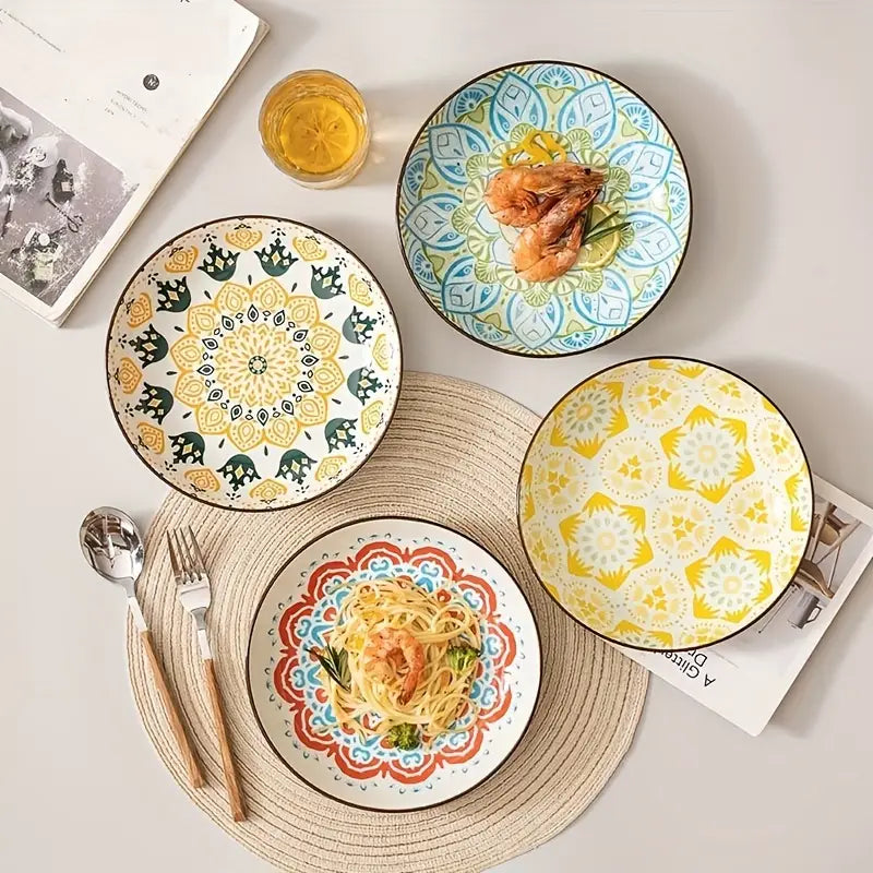 Ensemble de 2 ou 4 assiettes en céramique à motif floral bohème