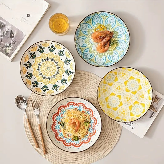 2/4pcs Set Bohemian Floral Ceramic Plates