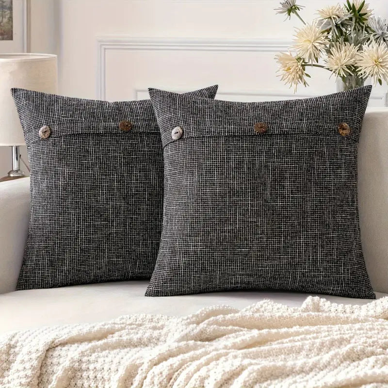 Housse de coussin vintage à trois boutons – Lavage à la main uniquement, tissu en polyester tissé (1 pièce, sans insert)
