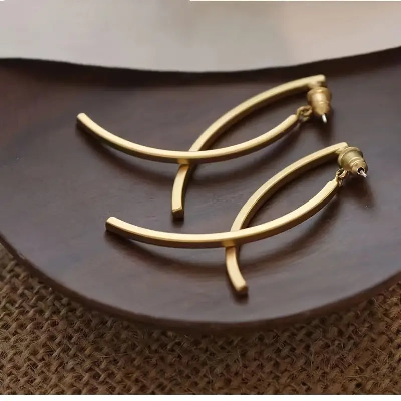 18K Gold Hoop Earrings: Long Minimalist Dangle