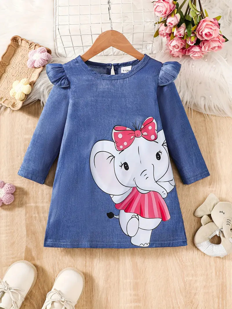 Cute Cartoon Baby Girl Dress | Ruffle Long Sleeve Casual Outfit for Spring & Autumn