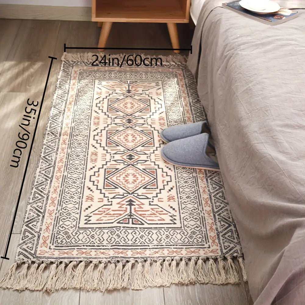 1pc Nordic Ethnic Style And Linen Handmade Woven Carpet