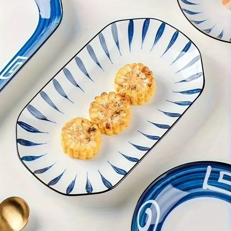 2PCS Rectangular Ceramic Fish Plates – Modern Fruit Trays, Microwave Safe