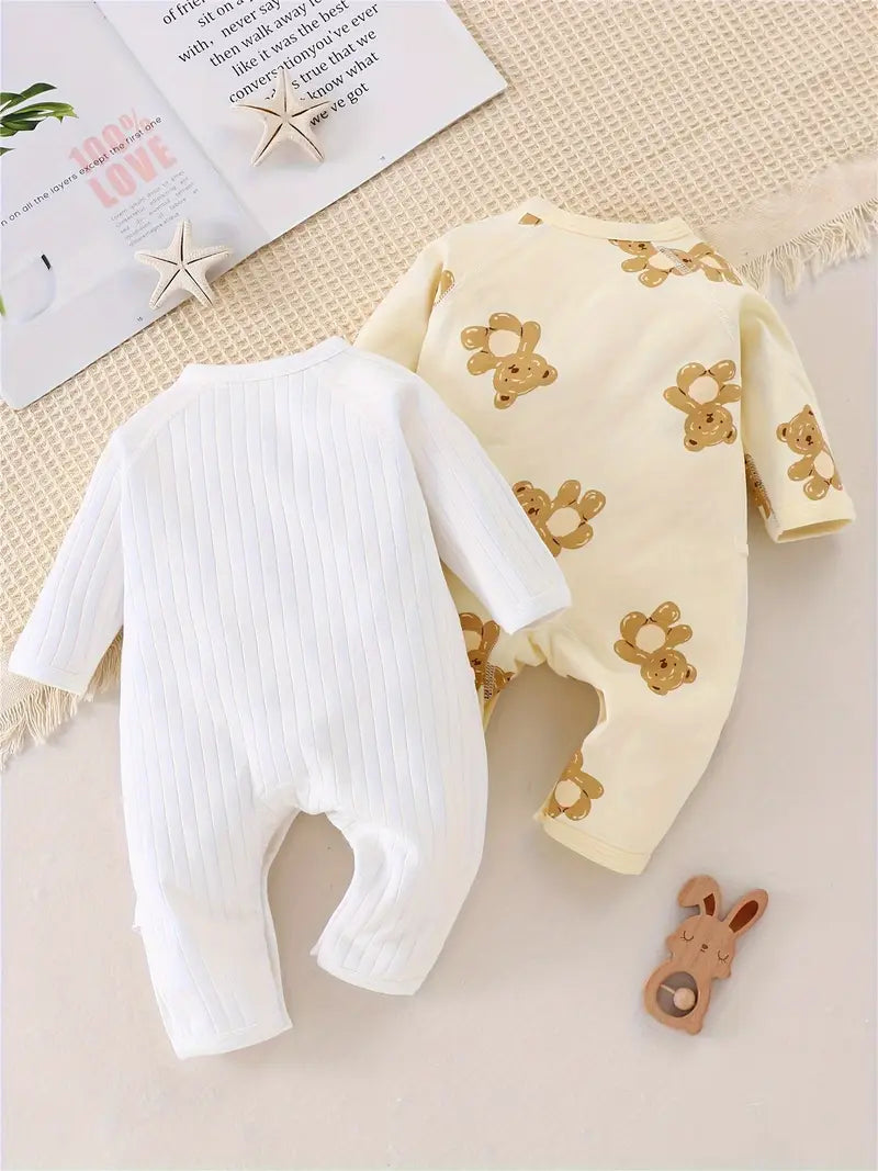 Ensemble 2 pièces grenouillère ours et papillon | Grenouillères bébé en coton douillettes pour l'automne et l'hiver
