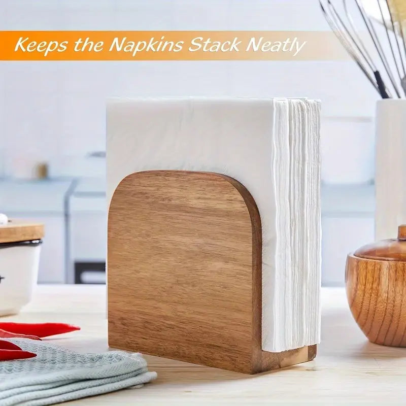 Wooden Napkin Holder - Freestanding Rectangular Tabletop Organizer