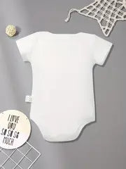Baby Boy’s Check Engine Onesie - Casual Crew Neck Bodysuit with Engine Doodle Print for Infants