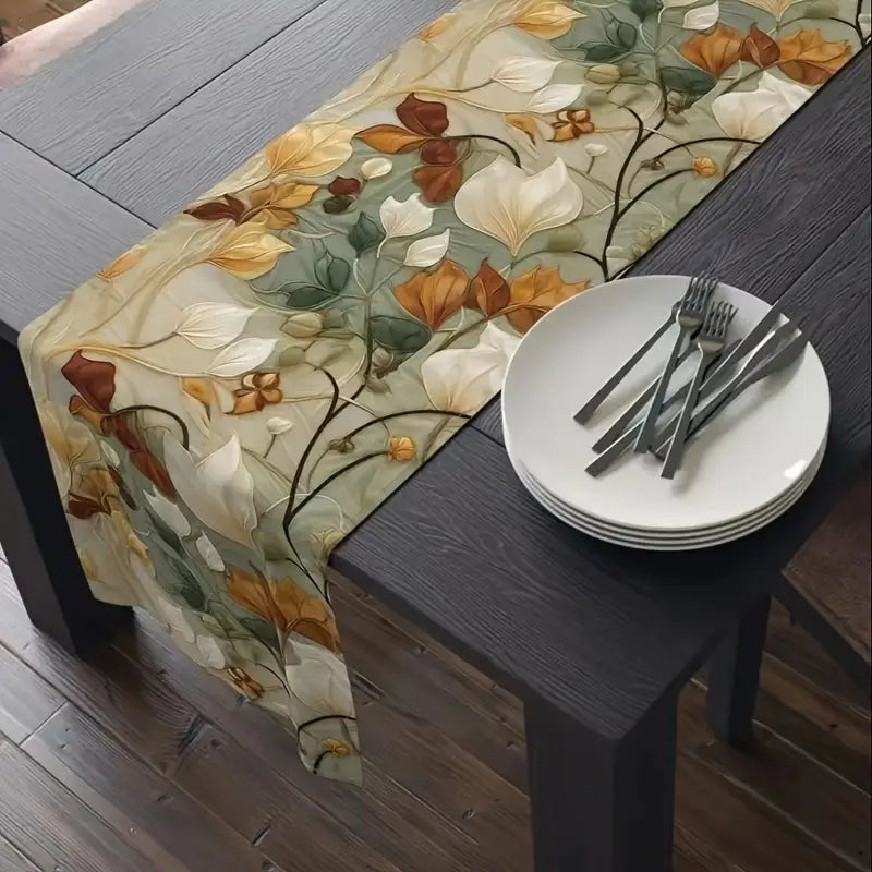 3D Design Floral Linen Table Runner - Daisy, Eucalyptus & Lavender Design for Spring Season