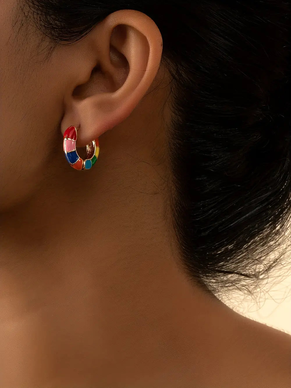 Colorful Enamel Design Hoop Earrings