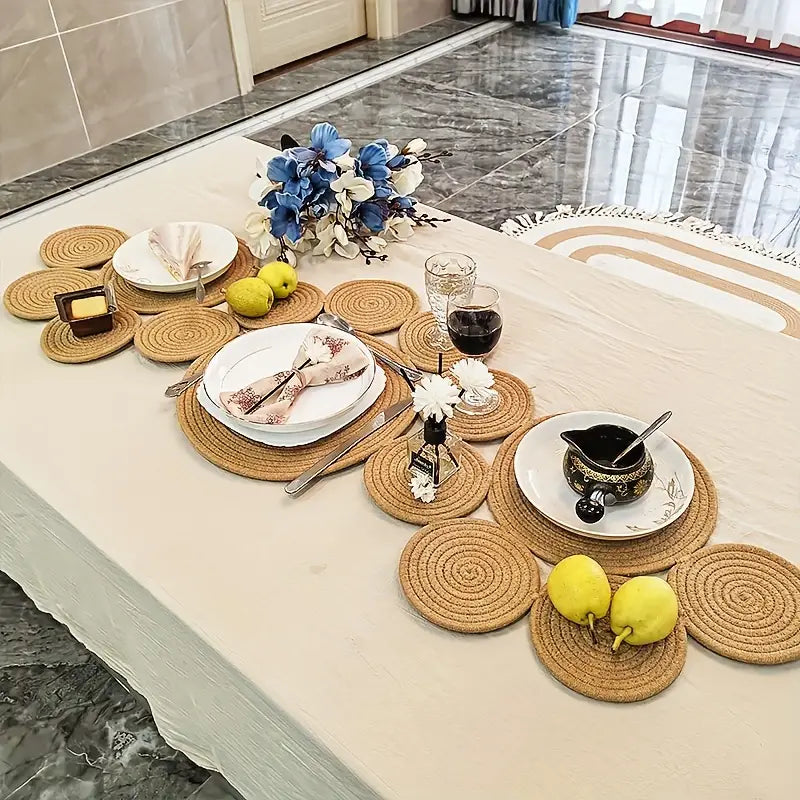 Boho Woven Placemat Set – 122x45 cm Natural Dining Mat for Indoor & Outdoor Use
