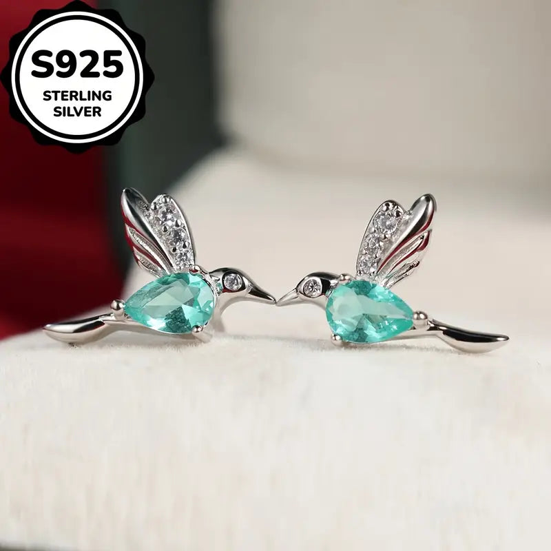 Hummingbird Earrings Sterling Silver Zircon Studs Bohemian Jewelry
Sterling