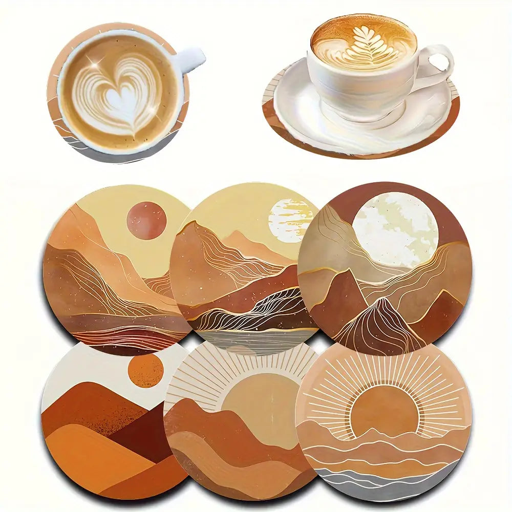 6pcs Set Bohemian Style Wood Coasters for Drinks
