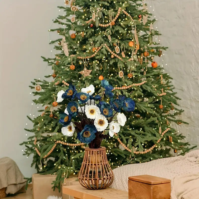 Blue & White Poppy Bouquet - Wedding Home Decor Centerpiece