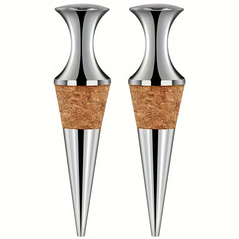 2 Pieces Of Silvery Wine Stoppers With Wooden Plugs