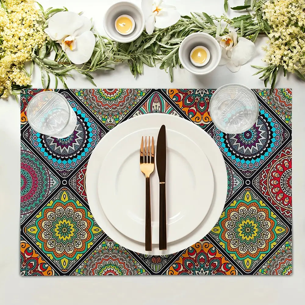 4 stuks Boho Mandala placemats - etnisch traditioneel patroon met geometrische ruiten