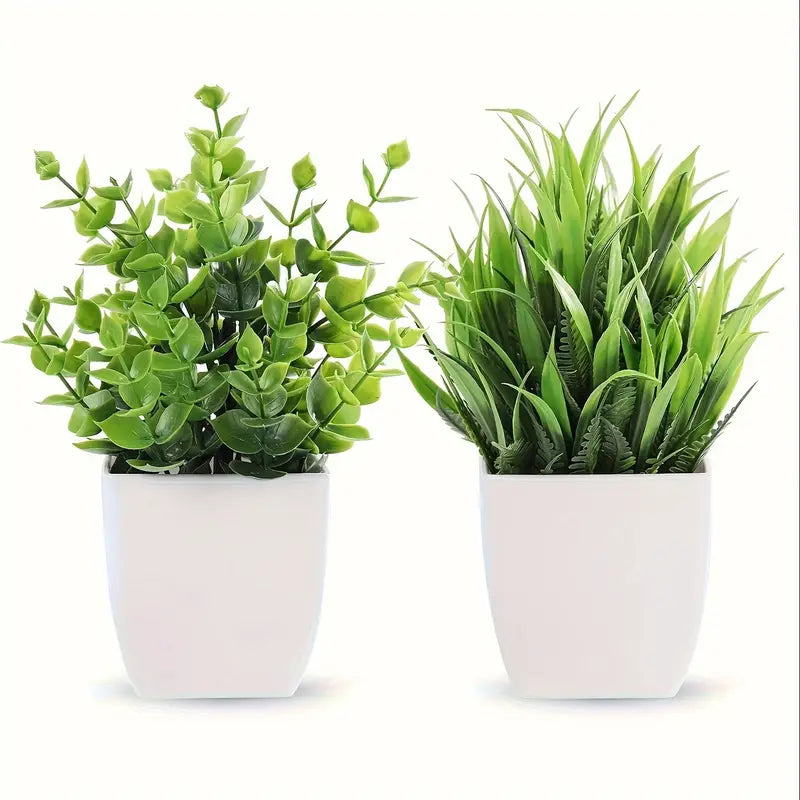 Lot de 2 petites plantes artificielles en pot – Verdure d'intérieur pour la maison et le bureau