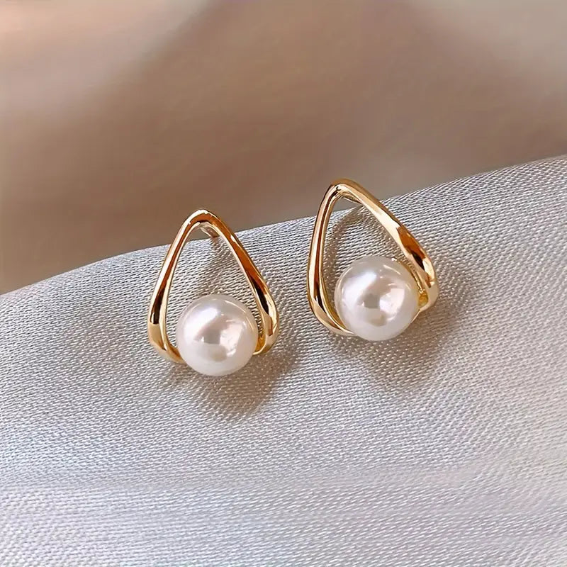 Pearl Stud Earrings Women French Drop Copper Post