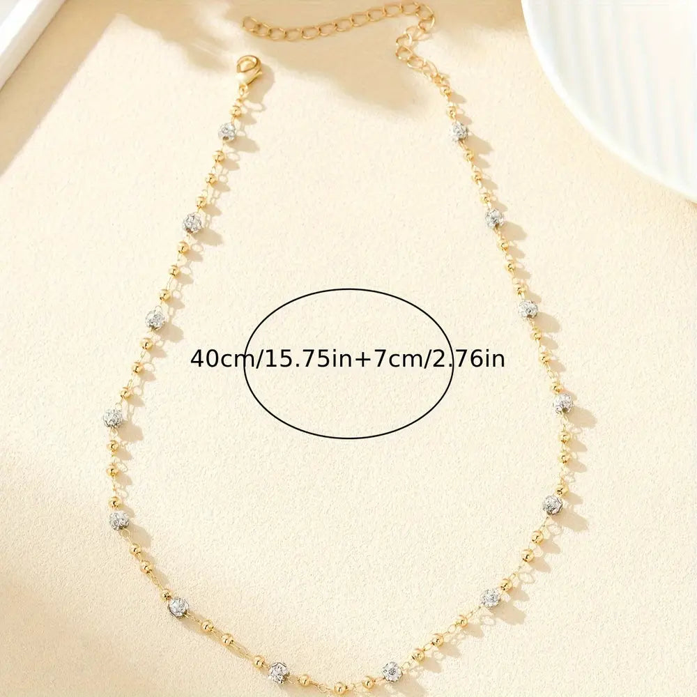 1pc White Cubic Zirconia Ball Chain Necklace For Women, 18K Gold Plated