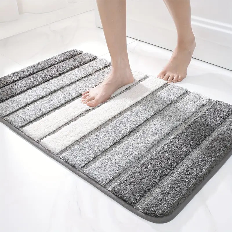 Soft Stripe Bathroom Rug - Non Slip Bath Mat Floor Decor