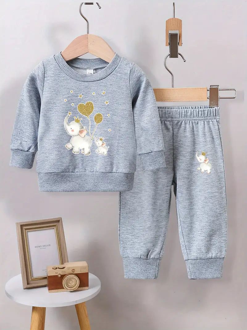 Ensemble sweat-shirt et pantalon en polaire à imprimé animal | Tenue automne/hiver confortable et lavable en machine