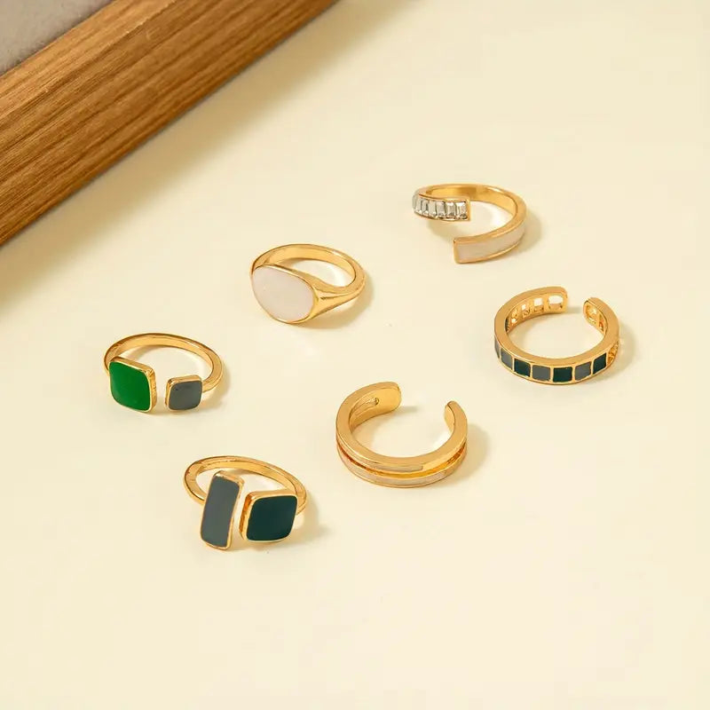 Colorful Stacking Rings Set - Geometric Women's Rings
