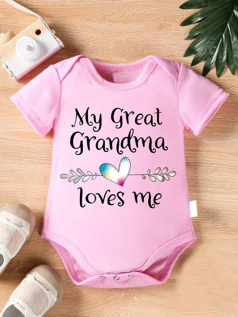 Barboteuse bébé à imprimé lettre « Grand-mère » | Tenue nouveau-né en jersey de coton rose tendre