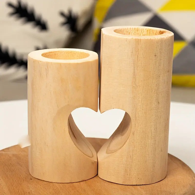 Lot de 2 bougeoirs en bois en forme de cœur – Centres de table pour bougies chauffe-plat pour la Saint-Valentin et la décoration intérieure