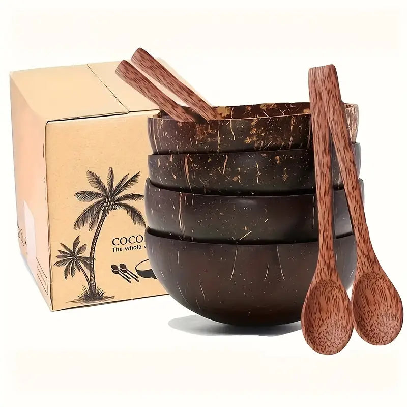 4PC Handcrafted Ceramic Bowls with Spoons – For Smoothies & Ice Cream