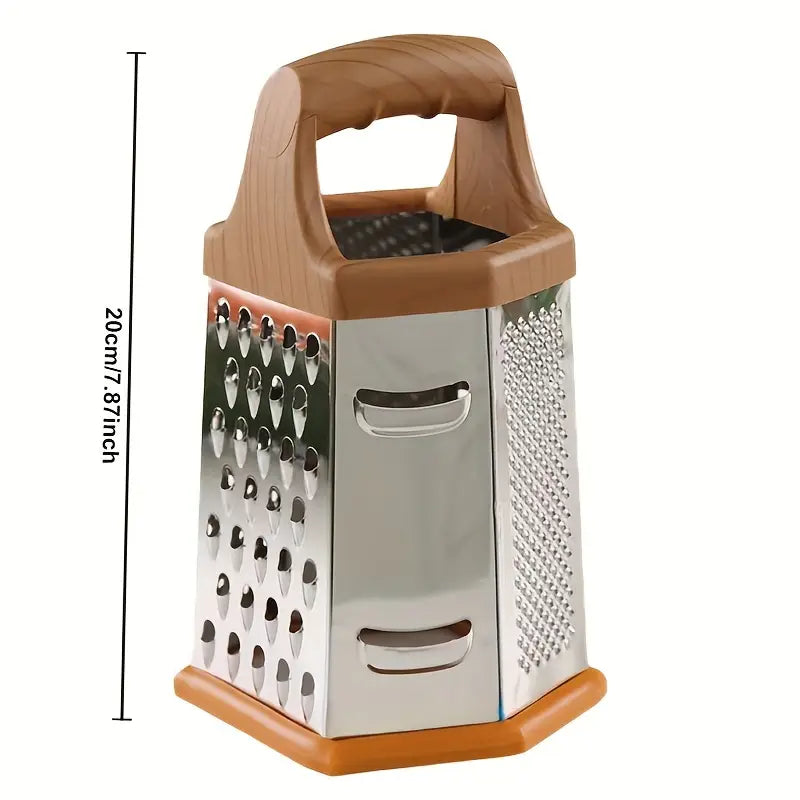 6-Sided Manual Veg Grater – Stainless Steel Slicer with Wooden Handle