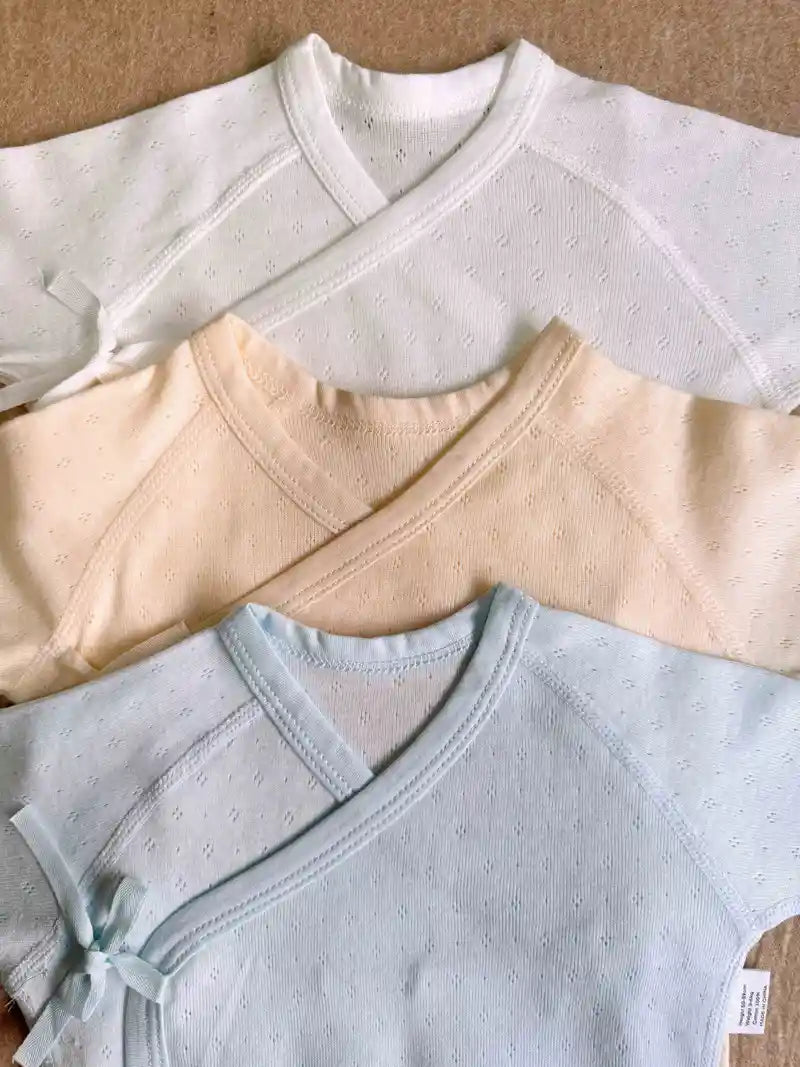 3-pack unisex babyrompertjes van katoen - V-hals gebreide stof, rekbaar effen voor lente/zomer/herfst