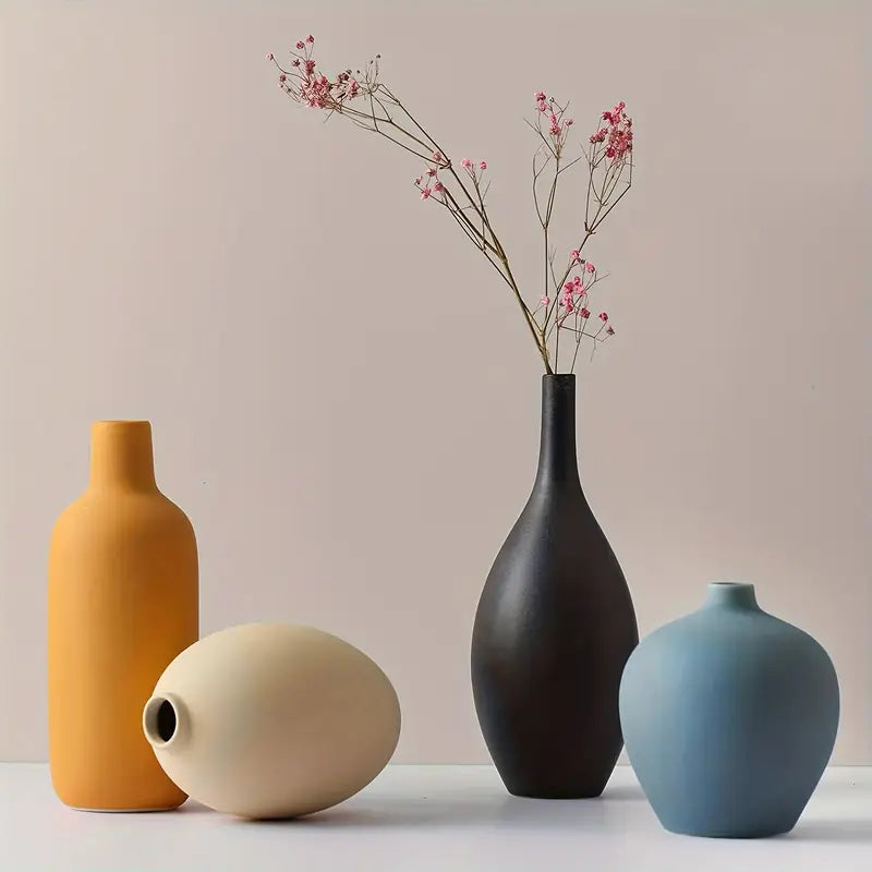 Ceramic Cylinder Vases Set - Minimalist Rustic Home Decor