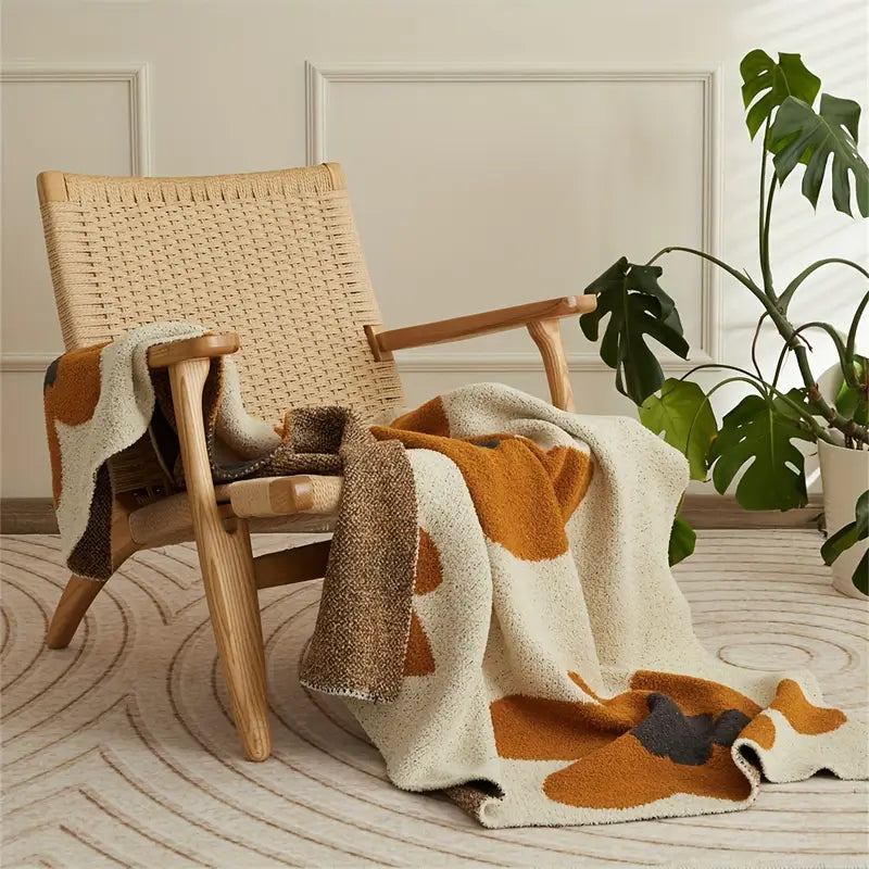 Knitted Throw Blanket - Floral Pattern, Warm Sofa Bed Cover
