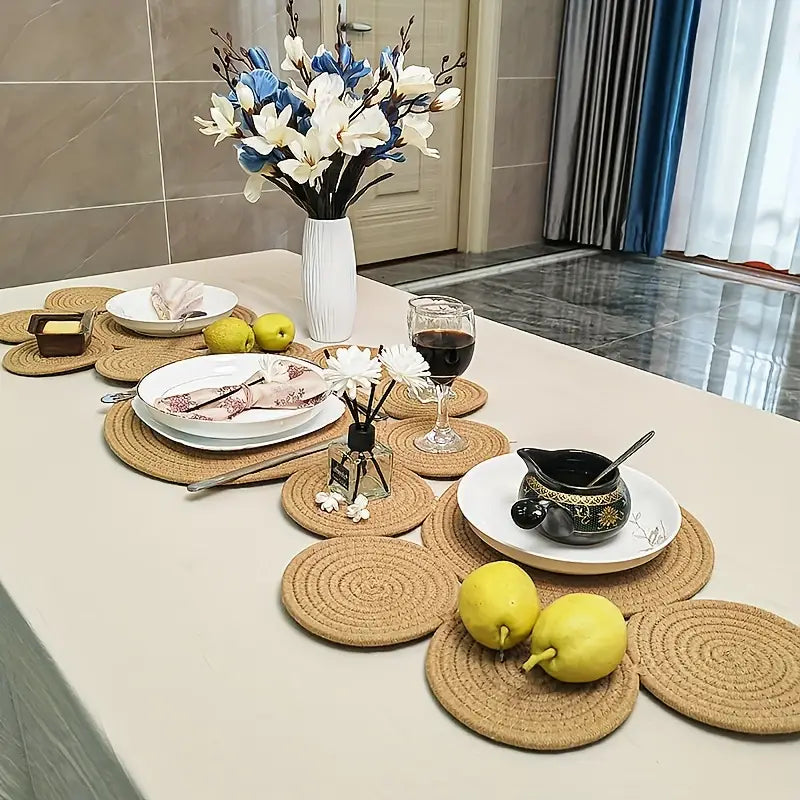 Boho Woven Placemat Set – 122x45 cm Natural Dining Mat for Indoor & Outdoor Use