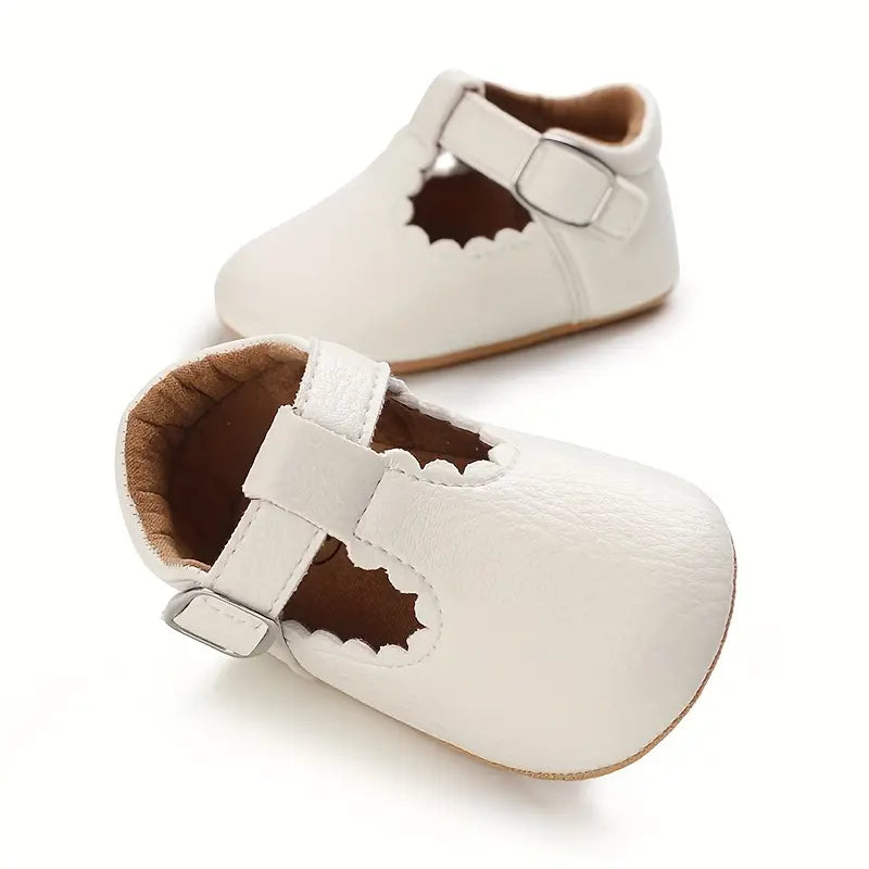 Chaussures en cuir à scratch pour fille | Chaussures plates et souples pour crèche, idéales pour les fêtes et la maison