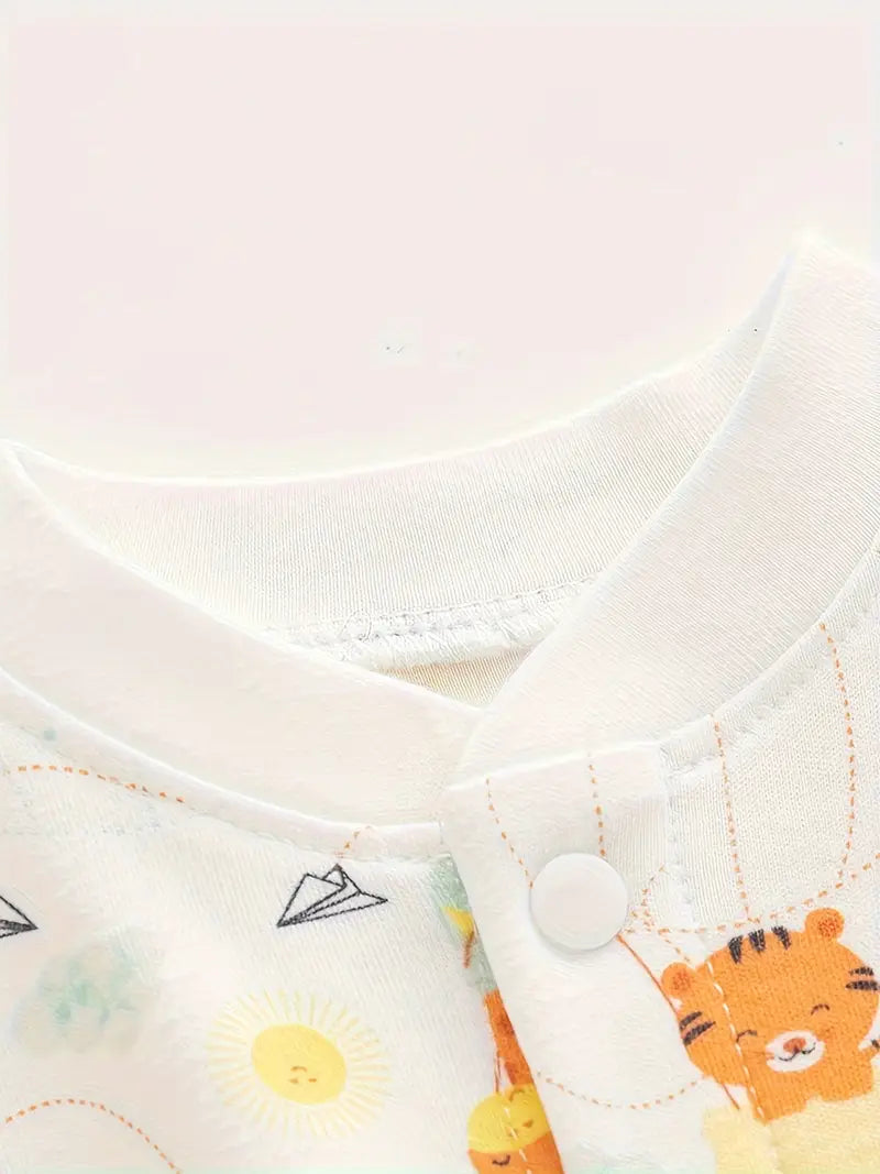 Unisex Footed Baby Onesie | Soft Cotton Animal Print Jumpsuit for Newborns