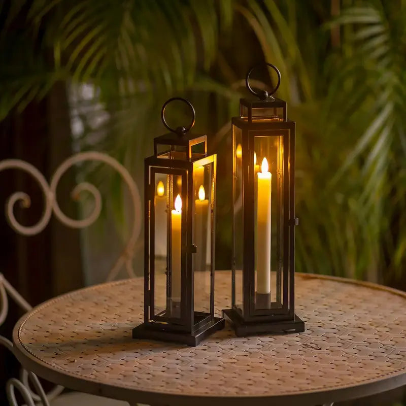Black Lantern Set (2) - Indoor Outdoor Candle Holders