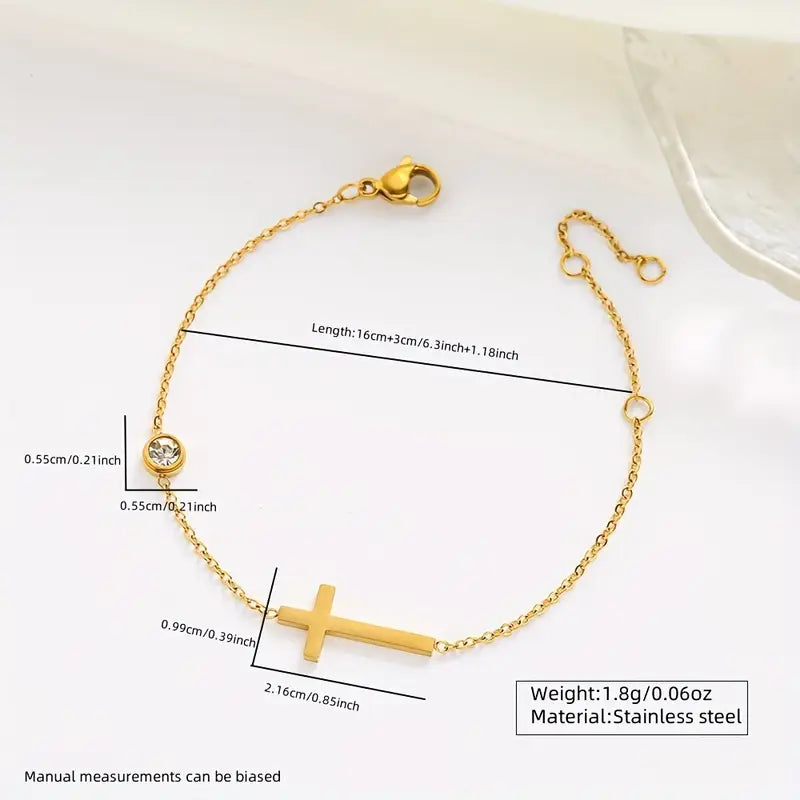 Stainless Steel Cross Bracelet Beaded Pendant Jewelry
