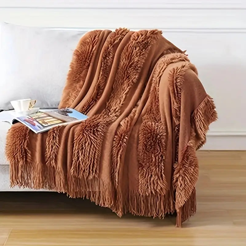 Chunky Knit Throw Blanket - Acrylic, Tassels, Lightweight, Washable